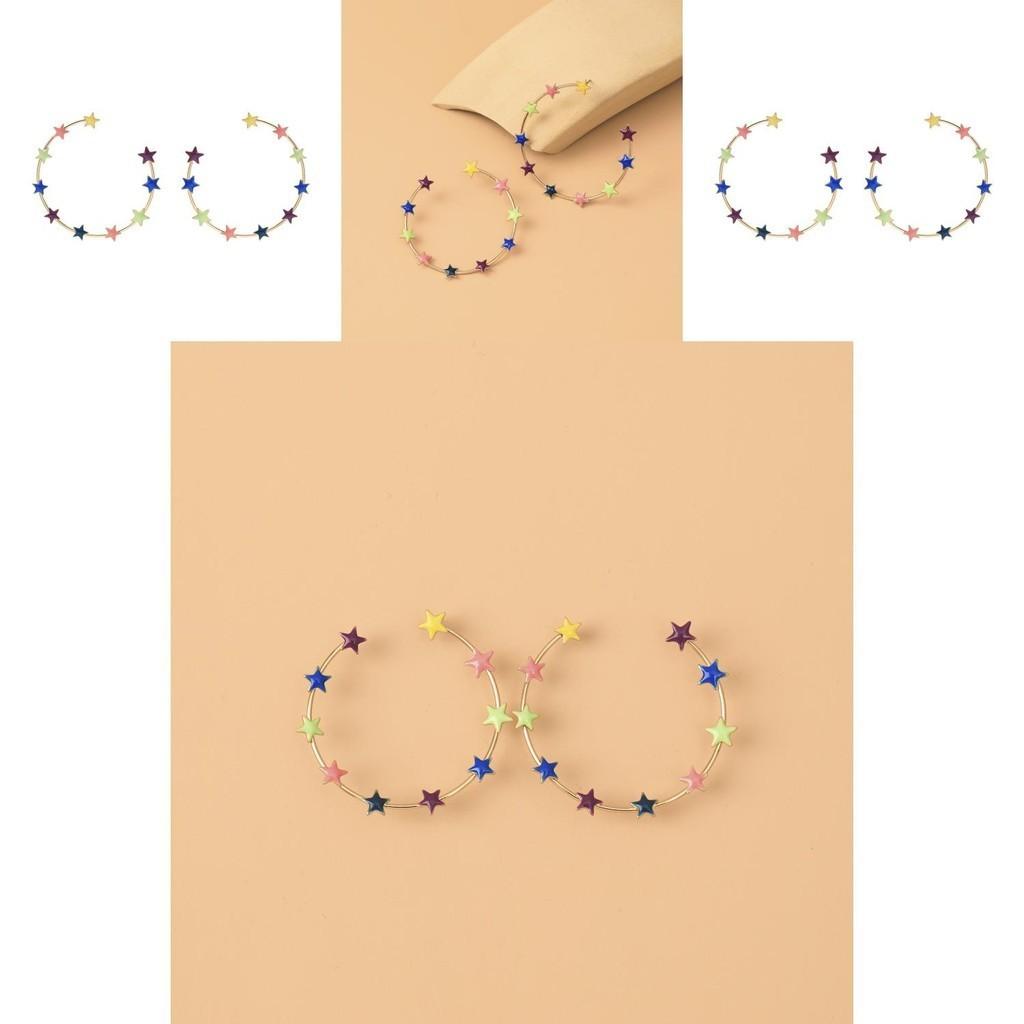Colorful Star Hoop Earrings For Women Geometric Alloy Fashion Jewelry