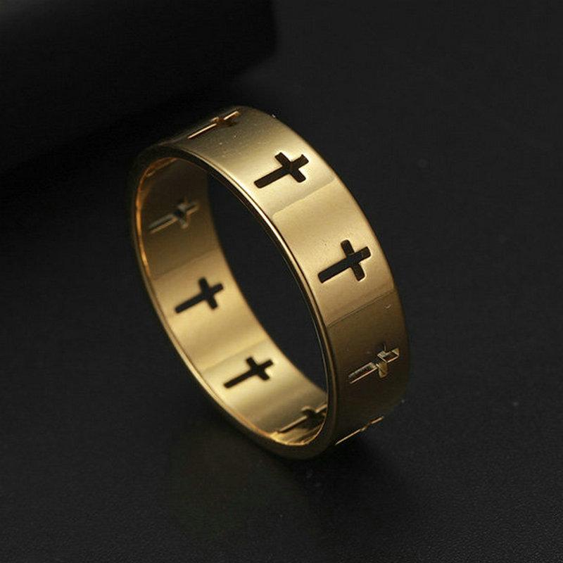 Black Cutout Cross Ring For Men Minimalist Personality Couple Band Versatile Fashion Jewelry Accessory