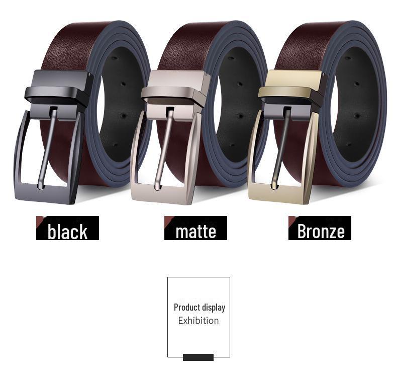 Men's Versatile Double-Sided Cowhide Belt with Rotating Pin Buckle