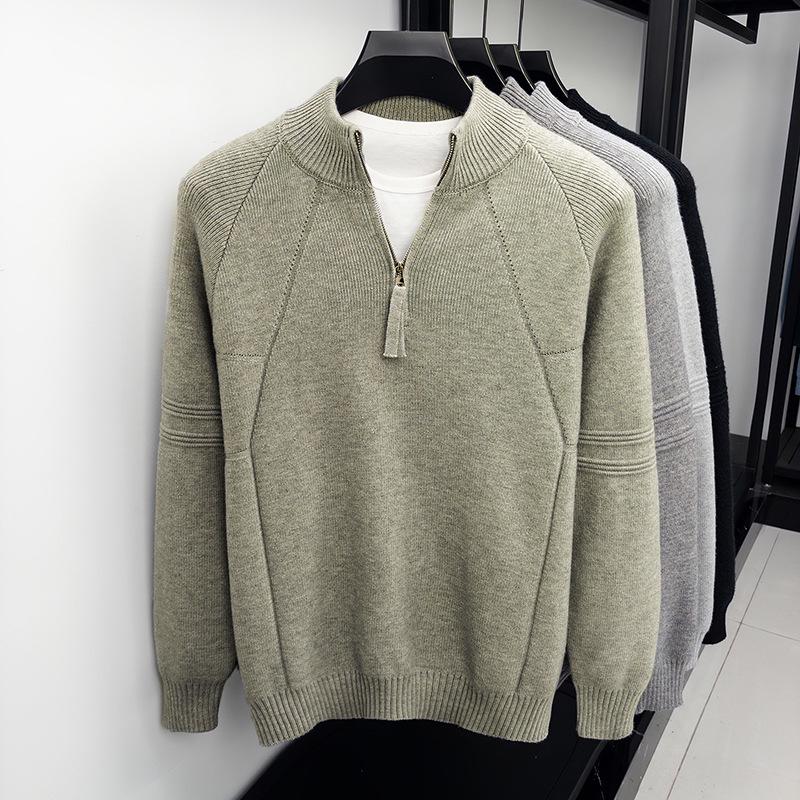 Men's Thickened Half-Zip Knit Sweater - Warm Long-Sleeve Base Layer for Autumn/Winter