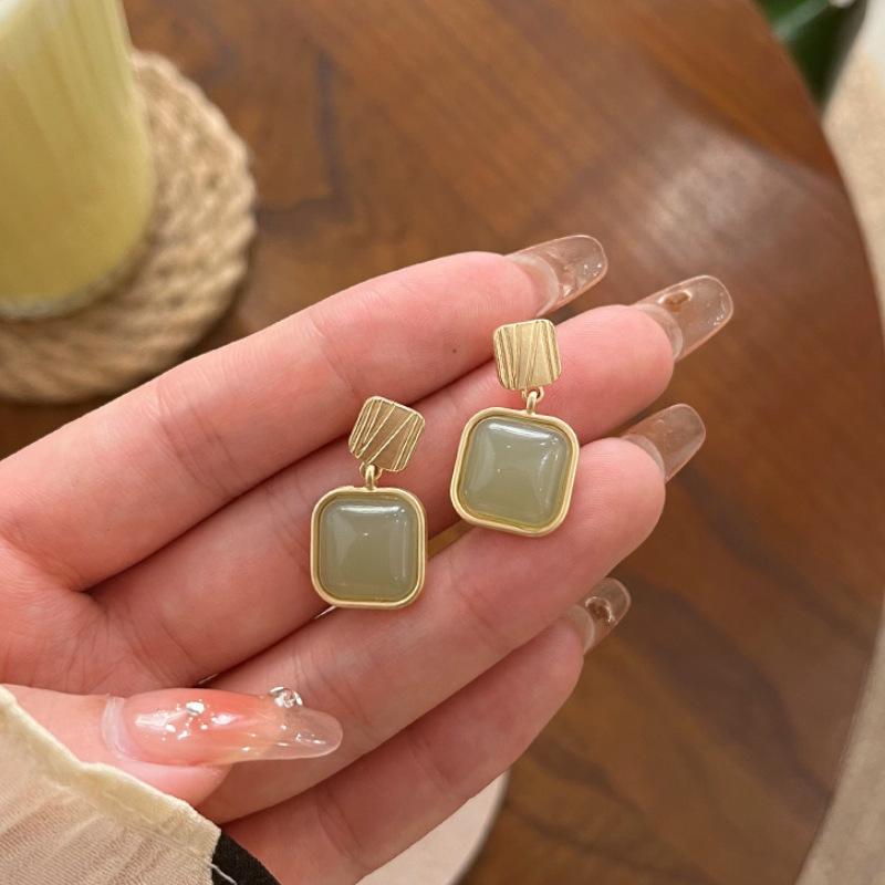 Geometry Acrylic Square Metal Drop Earrings for Women Wedding Party Fashion Vintage Statement Jewelry Golden Color Festival Gift