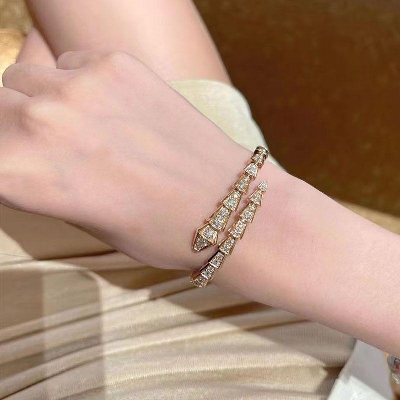 Bracelet serpentin Bracelet d'ouverture serpentin en zircon européen et américain, niche de bracelet haut de gamme tempérament