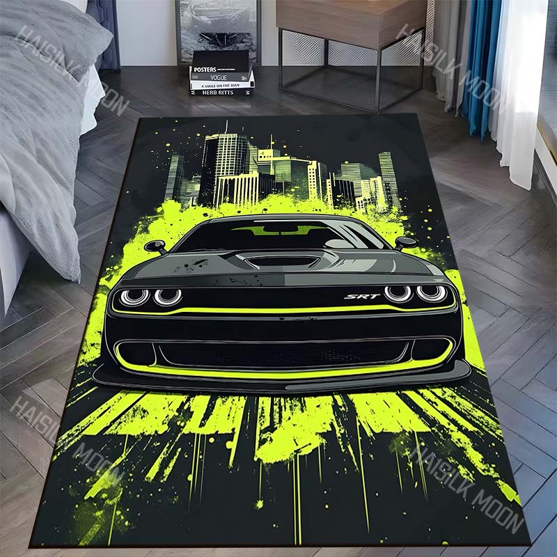 

1PC Black Car Yellow Splatter Carpet for Living Room Bedroom Sofa Home Decor Rus Non-slip Floor Mat Luxury Gift Multiple Sizes 40cm x 60cm