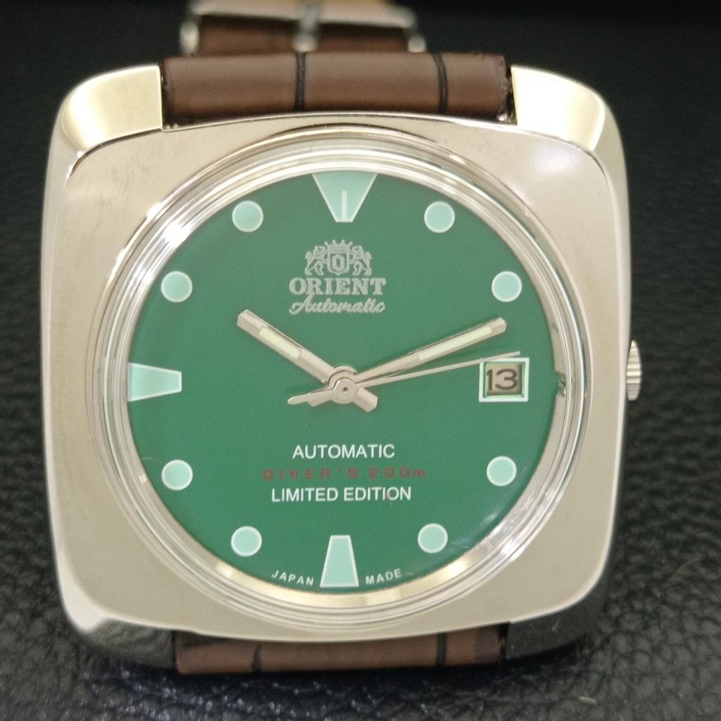 USED VINTAGE ORIENT AUTOMATIC 46943 JAPAN MENS GREEN COLOR DIAL WATCH A702211-5 R123-a702211
