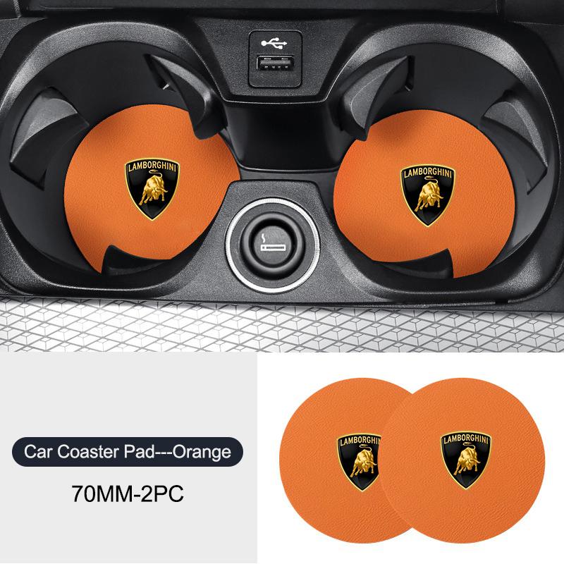 2PCS Car LOGO Water Cup Slots Anti-slip Mat Interior Accessories For Lamborghini LP570 LP610 Urus LP700 LP770 Gallardo Aventador SS3