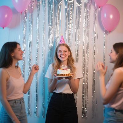 Fóliové pozadí stříbrné metalické třásně fóliové závěsy na narozeniny svatbu sváteční oslavu party dekorace