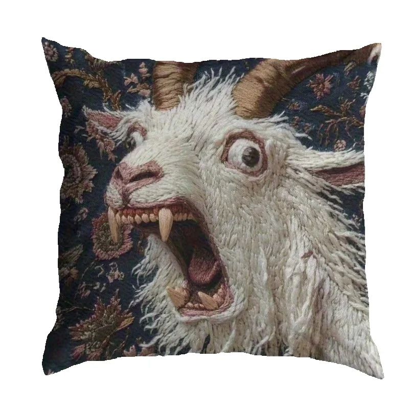 1 Stück künstlerische Ziegen-Kissenbezug, Polyester 2D-Zweiseitiger Druck, Skurriler Zierkissenbezug für Arbeitszimmer Schlafzimmer, Ideal zum Nickerchen