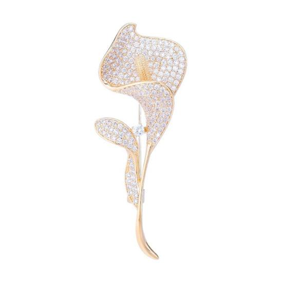 

Women Brooch Sparkling Rhinestone Inlaid Common Callalily Shape Anti-Exposure Buckle Suits Shirts Sweaters Bags Pin Outfit Accessory золотистый