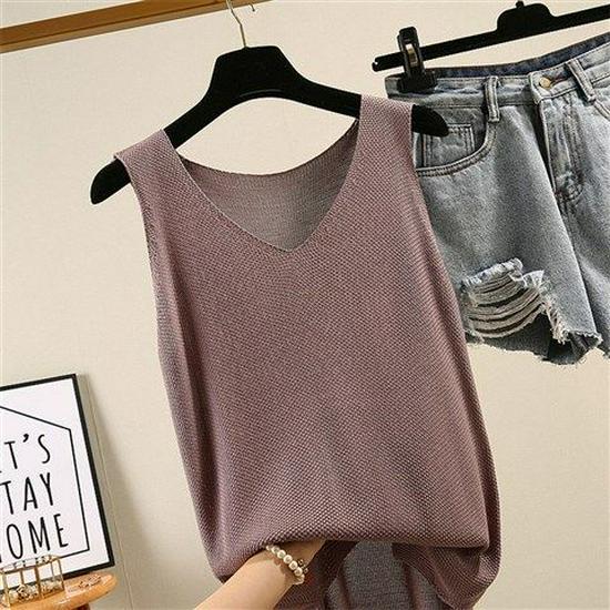 Women's Loose-Fit Camisole: Large, Cool Silk Knit, Sleeveless Vest for Summer
