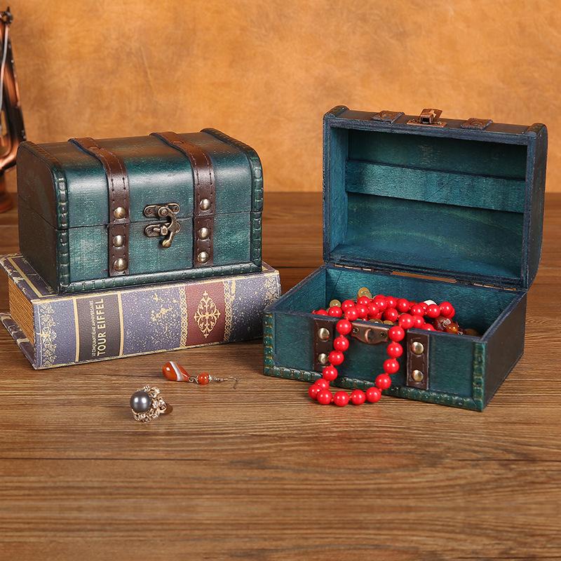 Vintage Wooden Jewelry Storage Box with Lock - Ideal for Earrings, Necklaces, Gifts, and Photography Props.