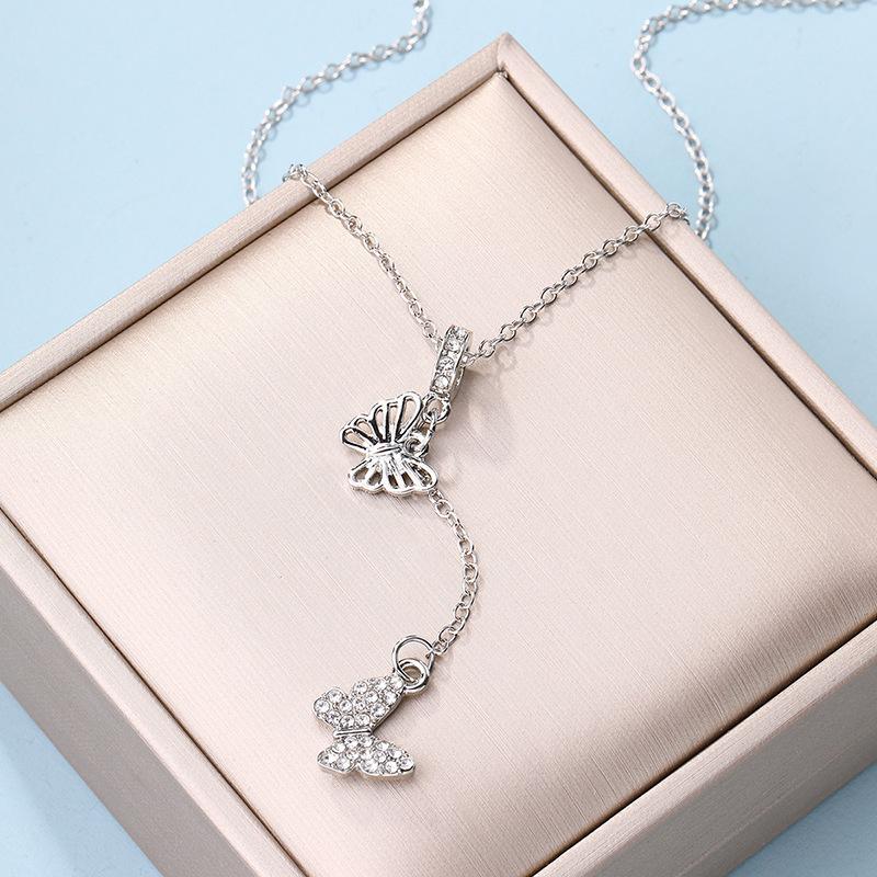 Fashion and Versatile Tassel Butterfly Pendant Necklace Light Luxury Niche High-end Design Jewelry Necklace