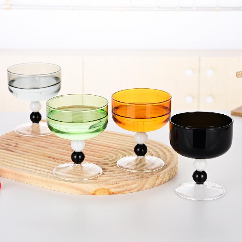 Colored borosilicate glass Household heat-resistant goblet Restaurant ice cream cup Dessert cup Contrasting glass