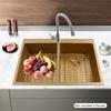 Fregadero de Acero Inoxidable, Fregadero Rectangular Dorado de Doble Cubeta de Montaje Superior 83.8*55.9*20cm para Cocina, Restaurante
