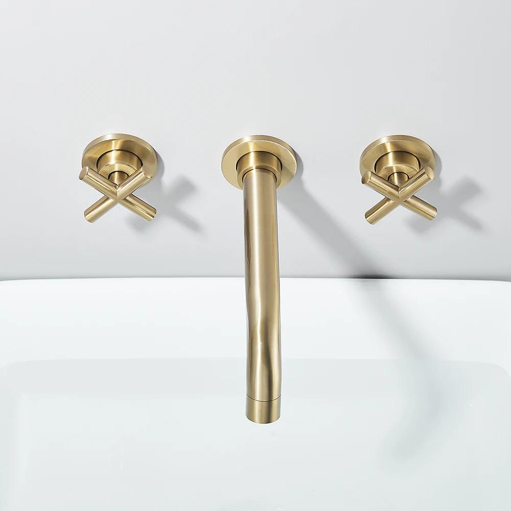 Brushed Golden Basin Faucet Wash Basin Sink Faucet Bathroom Basin Taps Wall Mounted Hot Cold Water Mixer Tap Bathtub Mixer