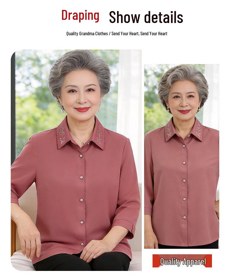 Stylish Seven-Sleeve Summer Top for Middle-Aged and Elderly Women