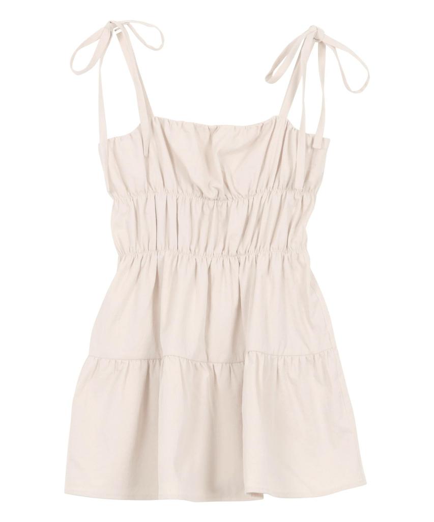 Kobe Lettuce Gathered Cami Tunic with Spring Cute Ecru Women's Ribbon, Wear, Layered, [C7390] Medium,