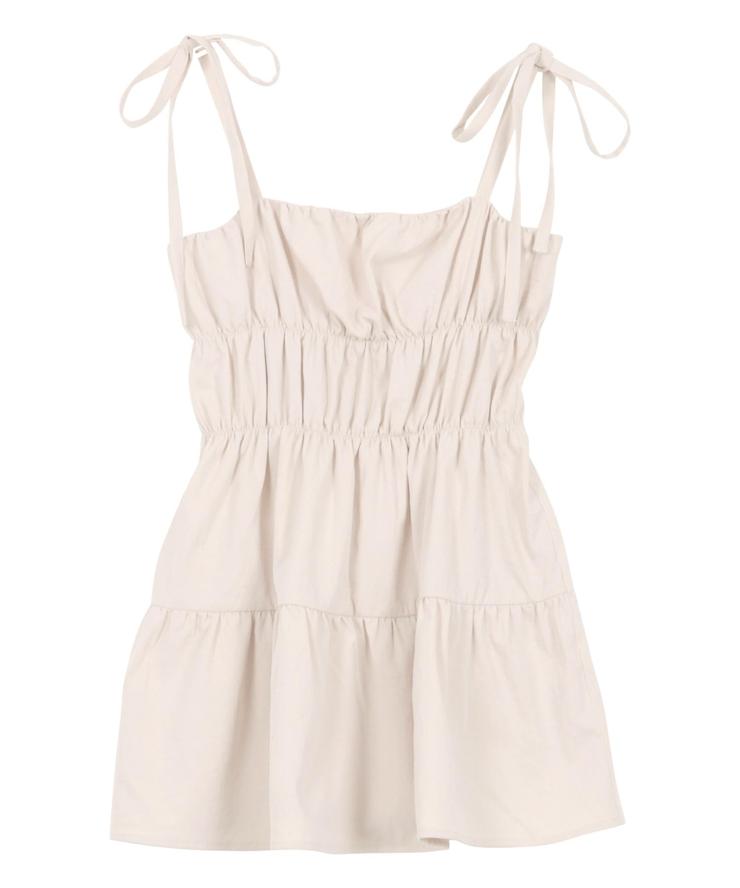 

Kobe Lettuce Gathered Cami Tunic with Spring Cute Ecru Women s Ribbon, Wear, Layered, [C7390] Medium,