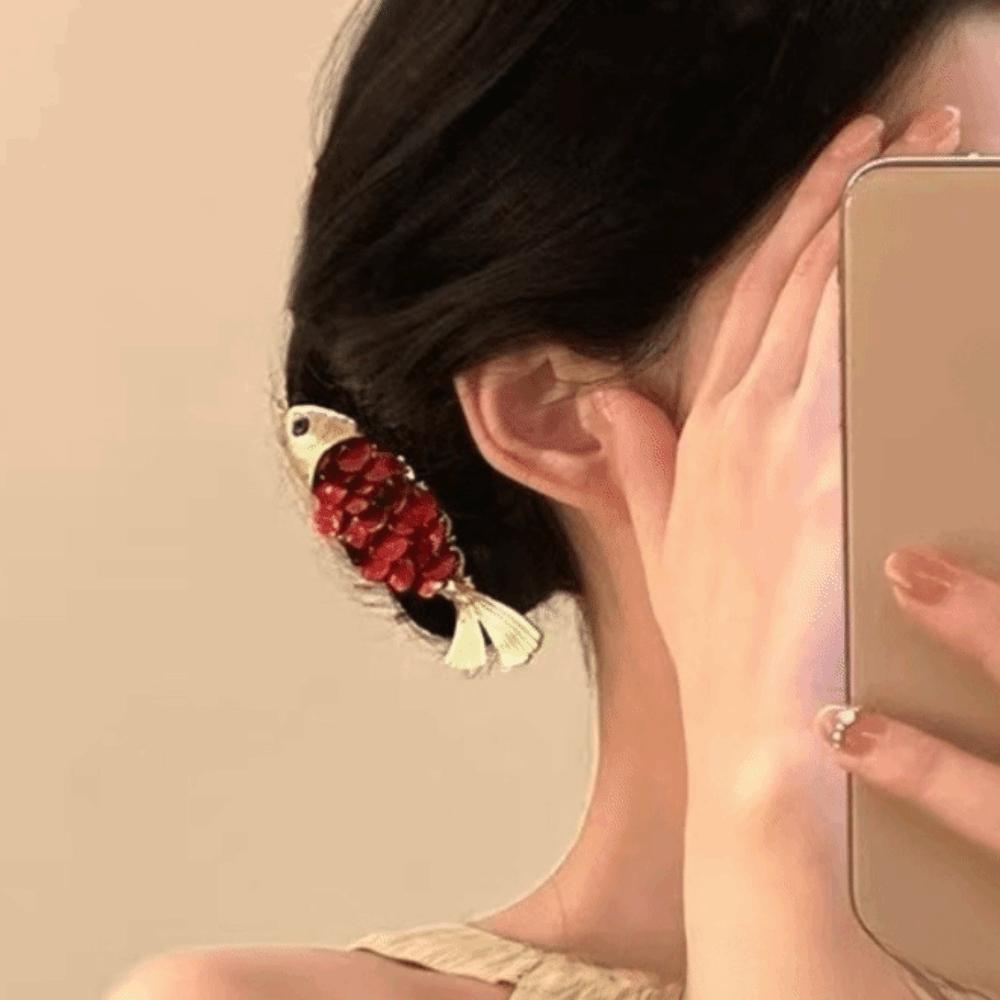 Traditionelle Fischförmige Haarspange Quasten Vintage Elegant Seitenhaarspange Kunstmuschel Karpfen Jahr für Jahr Pony-Clip Party