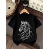 European Sizes Boys' T-Shirt Horse Head Abstract Line Art Design, Ideal for Outdoor Activities, Soft Knitted Top, Comfortable And Breathable