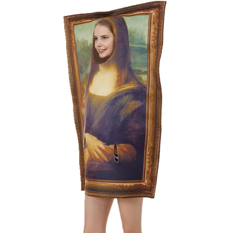 Funny Mona Lisa Mural Costume Unisex Wearable Famous Painting Sponge Jumpsuit For Adults Halloween Carnival Party Prank Clothing