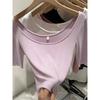 Womens Solid Color U Neck Half Sleeve T Shirt