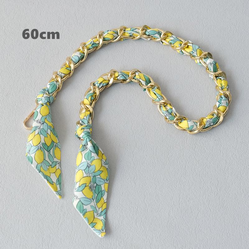 New Fashion Brand Woman Handbag Accessory Chains Detachable Floral Print Gold Silver Metal Silk Shoulder Strap Women DIY Chain Bag Handles