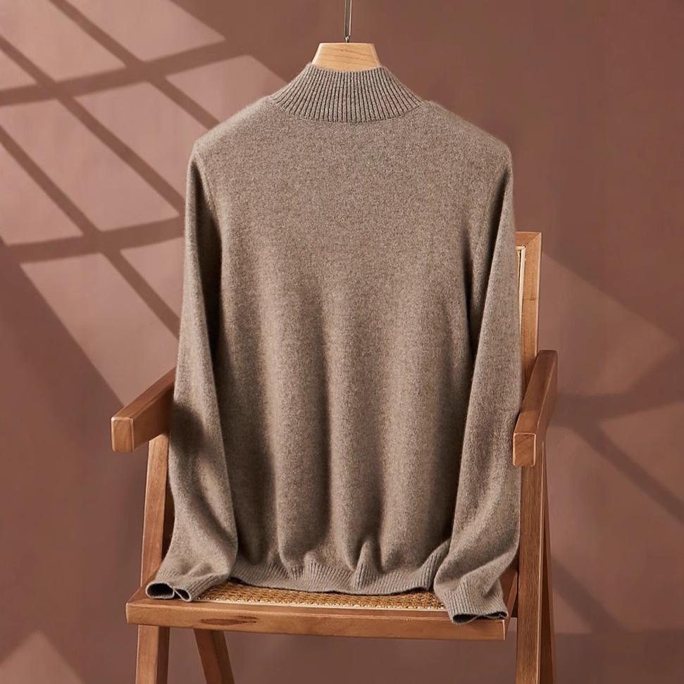 Women's Cashmere Half-High Neck Thick Knit Sweater for Autumn/Winter Warmth.