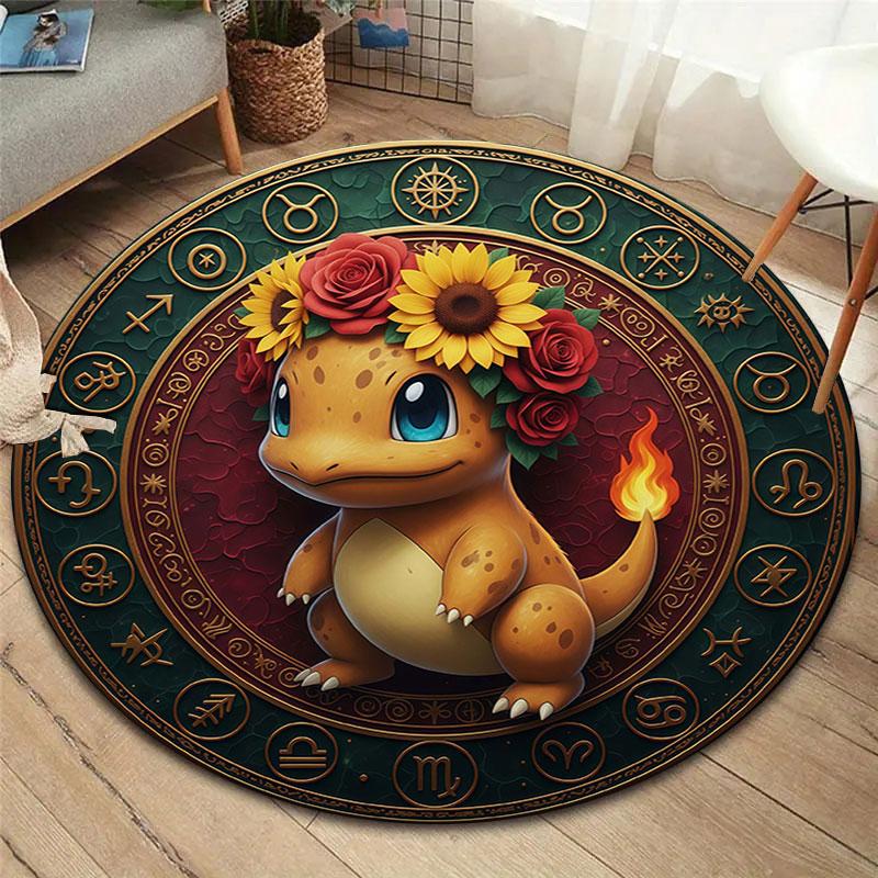 Retro Pokemon Round Area Rug,Carpet Rug for Living Room Bedroom Sofa Playroom Decor,Non slip Floor Mat