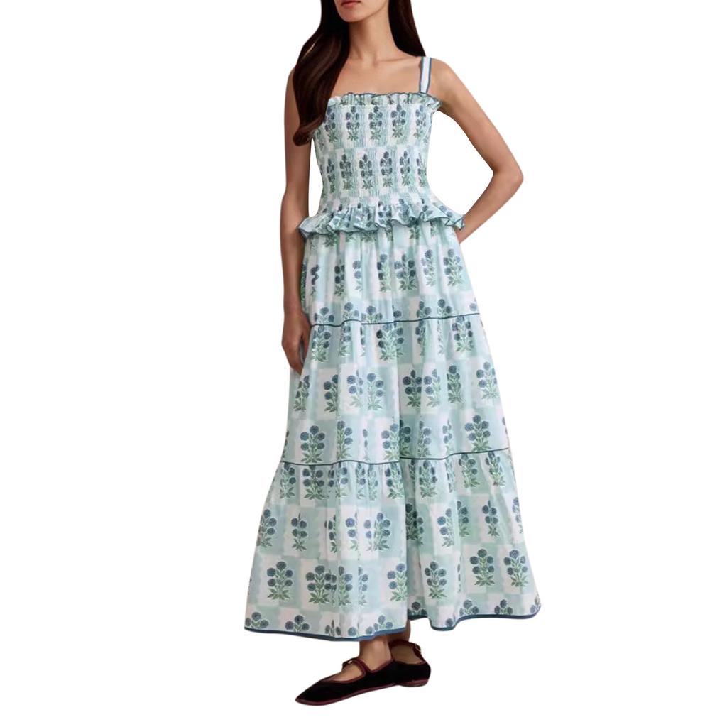 Women's Casual Fashion Vintage Floral Print Suspender Dress Elegant Holiday Dress