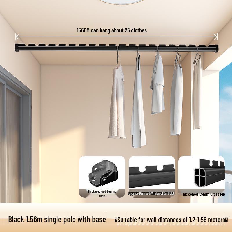 Wall-Mounted Aluminum Clothes Drying Rod with Ceiling Flange Base