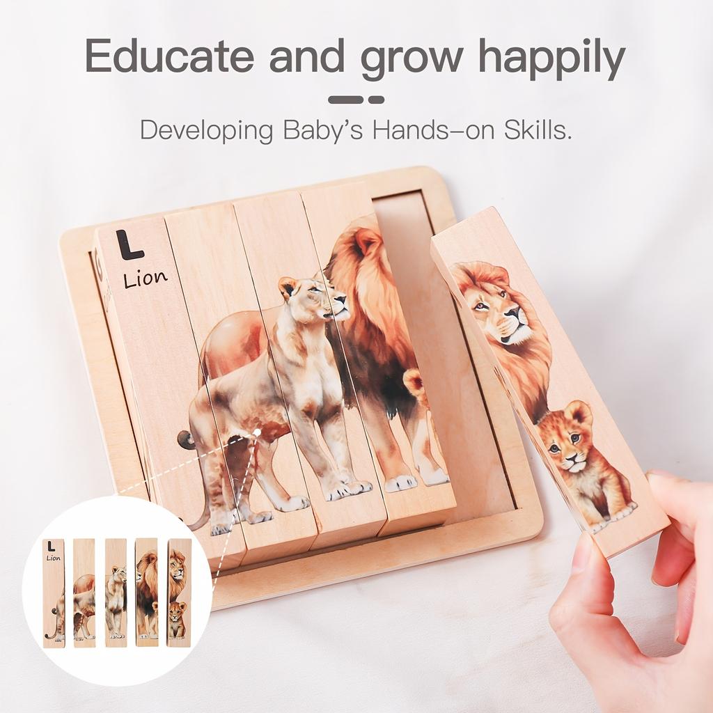 Baby Puzzle Animal Puzzle Toys Infant Early Childhood Toys Children's English Words Cognitive Puzzle Board Wooden Toys Christmas Halloween Birthday