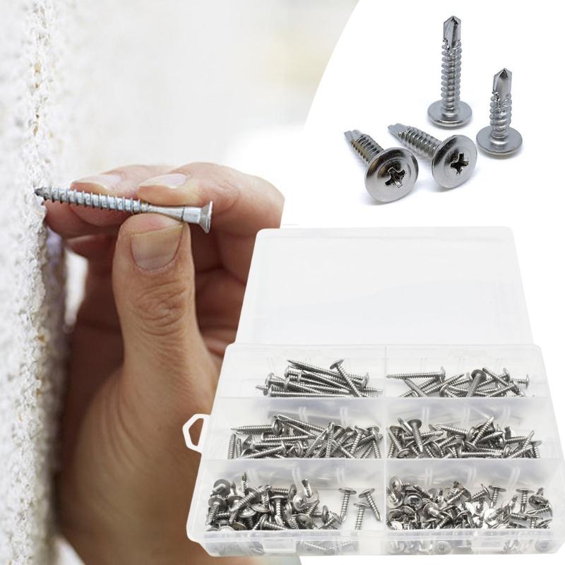 210Pcs Stainless Steel Round Head Washer Drill Tail Self Tapping Screws High Strength Sheet Metal Screws Enduring