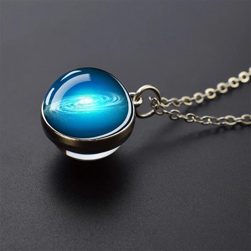 Galaxy Necklace: Solar System Planets & Moon Spherical Crystal Pendant
