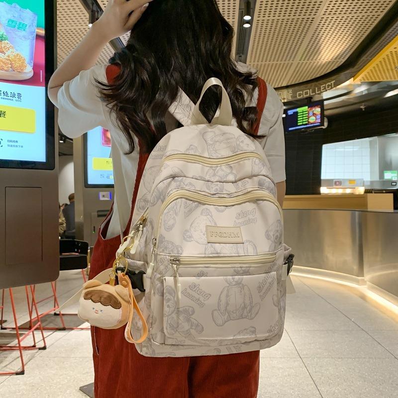 New Cute Bear Junior High School Backpack Large Capacity Girl Ultra Light Burden Reduction Ridge Protection Strong Durable Backpack Fashion
