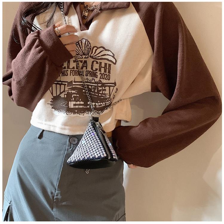 IELGY Rhinestone Mini Zongzi Triangle Hand Carry Oblique Cross Change Diamond Bag
