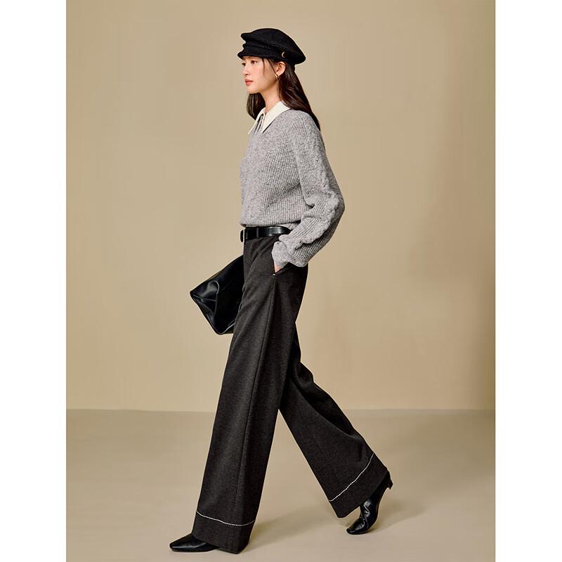 INMAN Women's Faux Two-Piece Colorblock Shirt Collar Knit Sweater