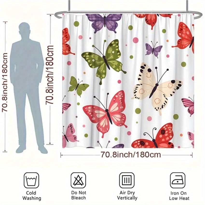 Colorful Butterfly & Polka Dot Shower Curtain - Playful Design, 12 Hooks, Vibrant Butterflies on White, Polyester, Easy to Clean