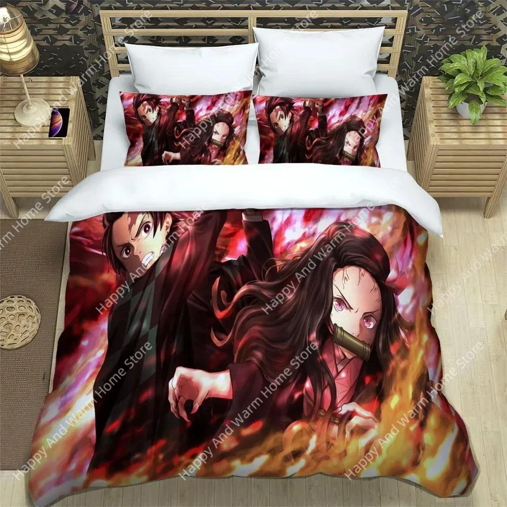 Comforter Demon Slayer Bedding Set Soft Bed Single/Double Japanese Manga Boys And Adolescents
