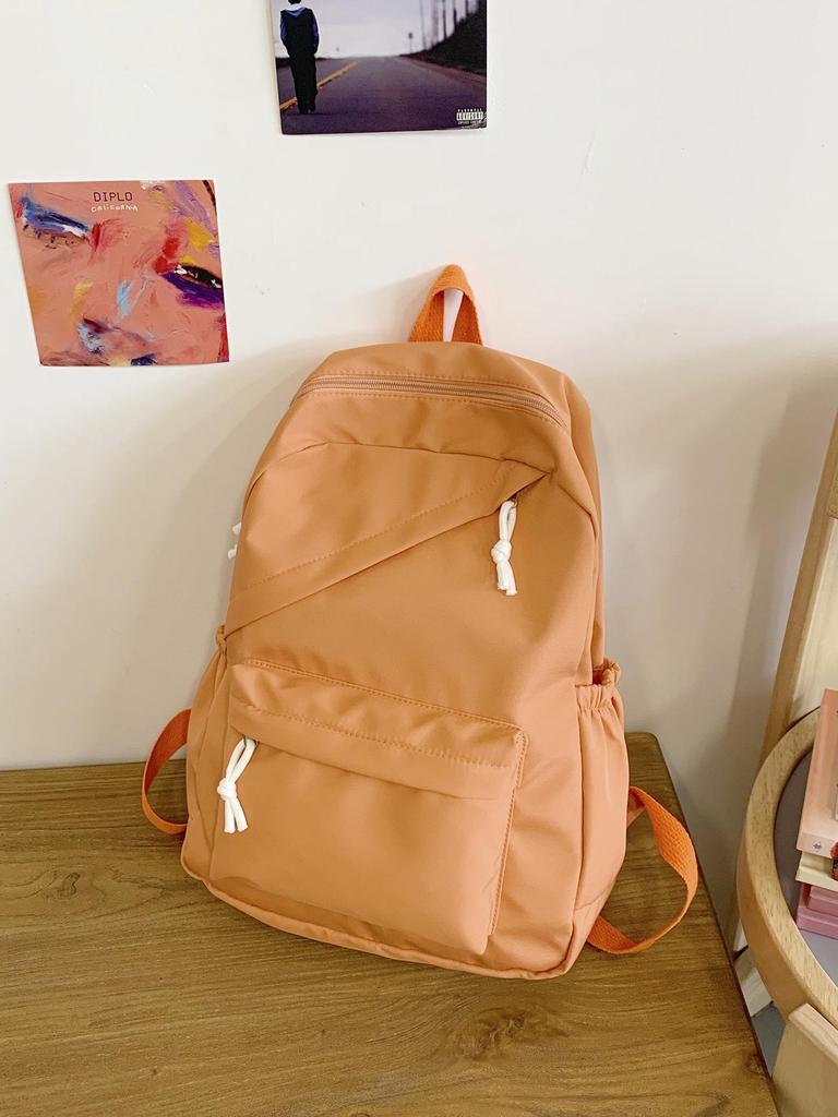 Korean Style Solid Color Nylon Lightweight Backpack - Versatile Casual Schoolbag for Students 2025, Unisex