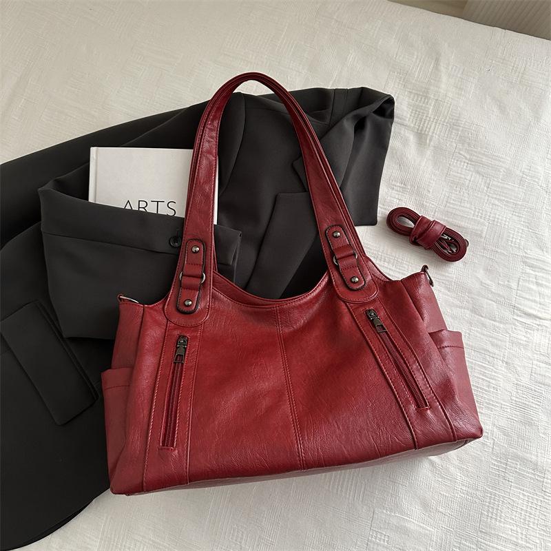 Retro Style Faux Leather Tote Bag for Women Large Capacity Shoulder Handbag