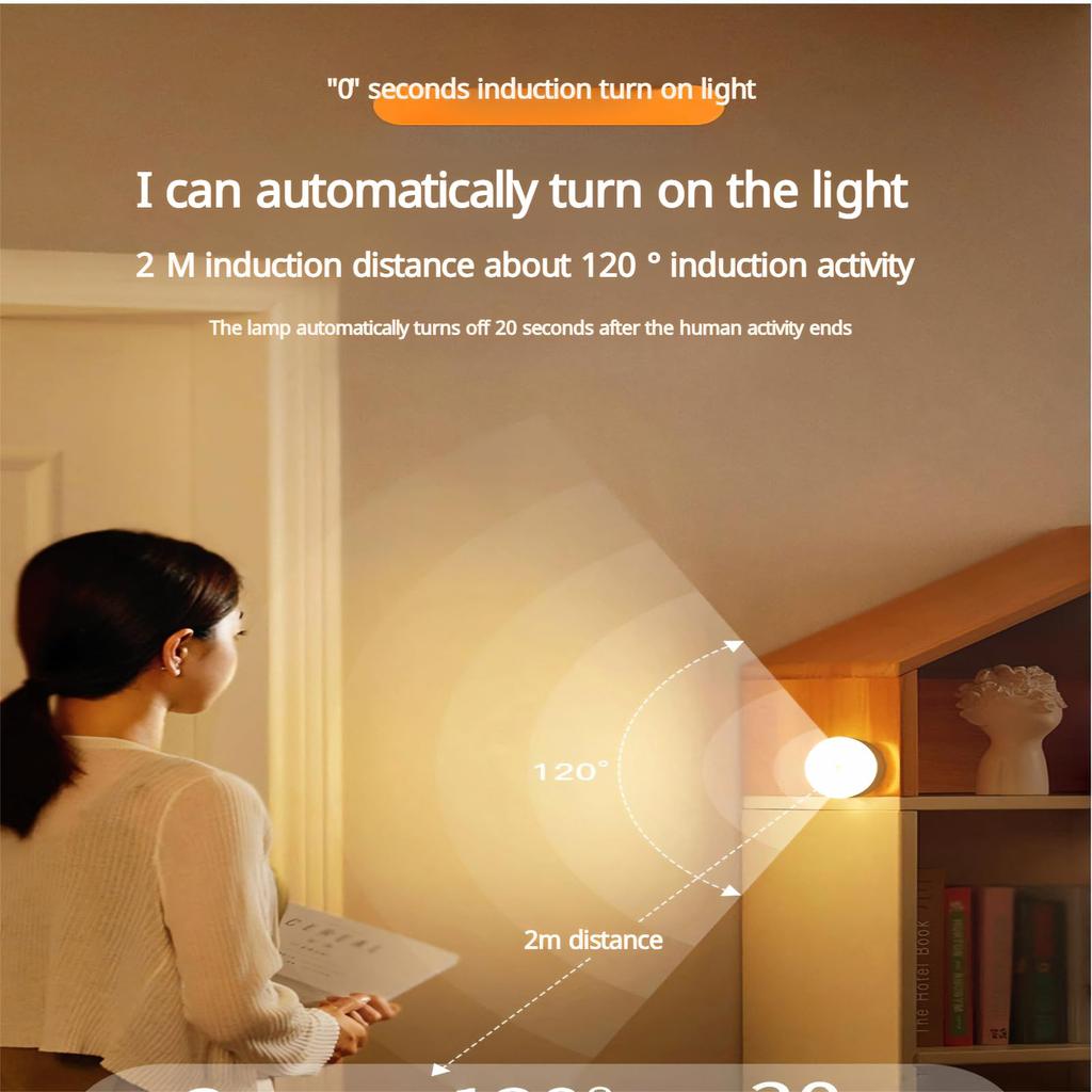 2pcs Magnetic Motion Sensor Nightlight with USB Charging Cable Walls LED Night Lights for Home Kitchen Hallway Bathroom Lighting