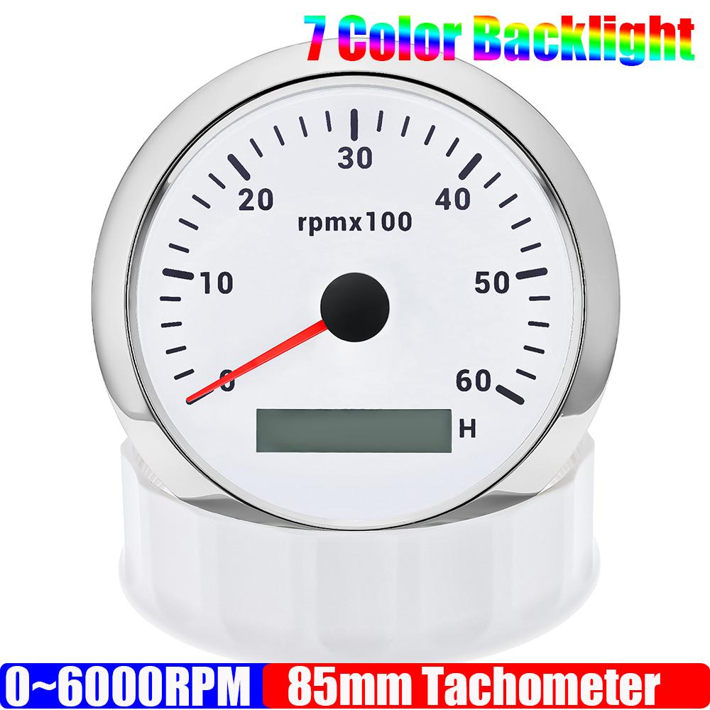 3000~7000 RPM 85MM Tachometer with 7 Color Light for Auto Boat Yacht Waterproof Gauge Counter Digital Hourmeter 12V 24V