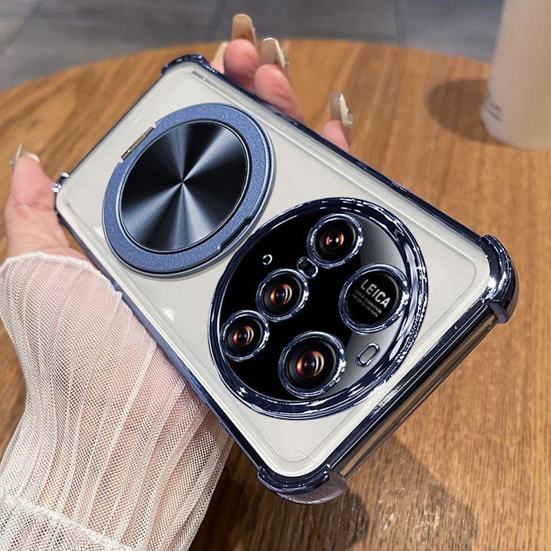 For Xiaomi15 14 Ultra Case Simple Four-corner Anti-fall Transparent Bracket Magnetic TPU Cover For Xiaomi 15 14 Ultra Funda