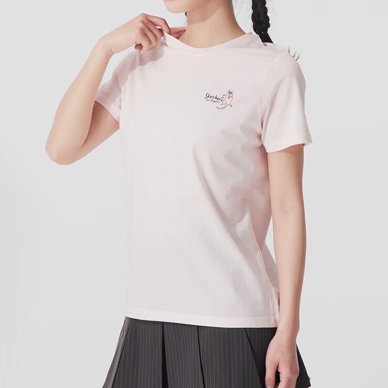 Skechers Fashion Sports Series Breathable Round Neck Pullover Short Sleeve T-Shirt Women Tops Light-Pink P225W302-00F2
