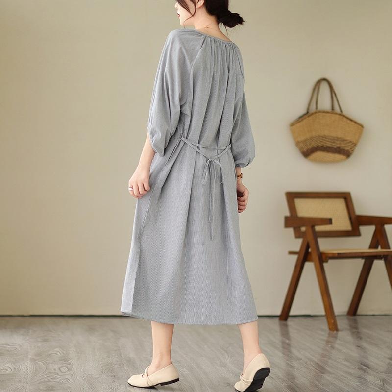 Plus size cotton vintage Stripe new in dresses for women casual loose long spring summer dress