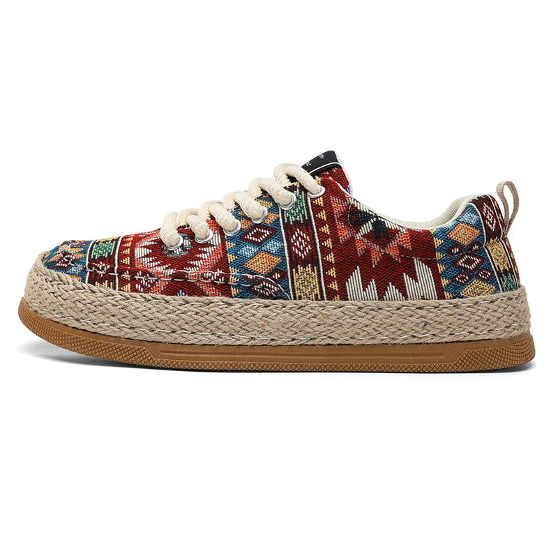 Wide Toe Ethnic Embroidered Casual Shoe For Men Chinese Style Linen Spring Sneaker Gentlmen Vintage Dress Flats Lace-up