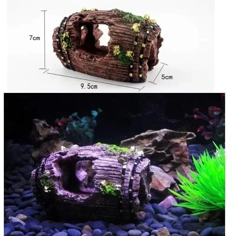 Decoration for an aquarium in the form of an old barrel, shelter for fish, safe aquarium decor, imitation of a wooden barrel for the design of an u