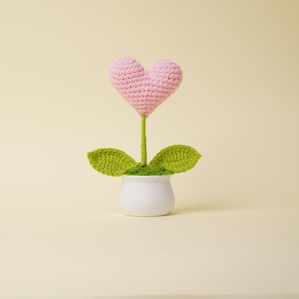 Heart Shape Knitted Flowers Potted Colourful Crochet Plant Wedding Gift Creative Artificial Flower Car Desktable Decor