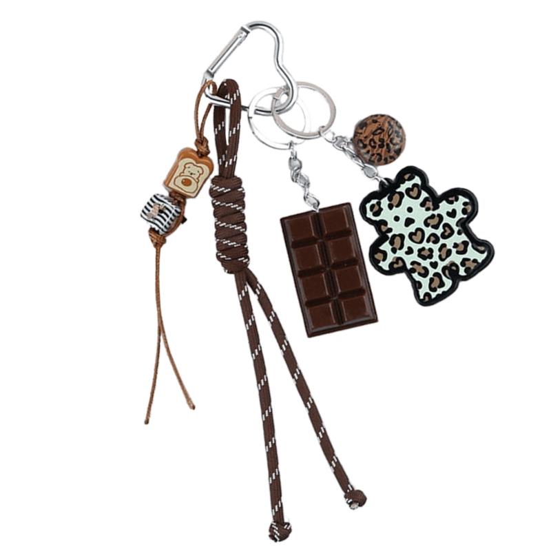 Bear Chocolate Dessert Bag Charm Pendant Keyring Braided Rope Keychain Charm for Backpack Purse Handbag Decorations