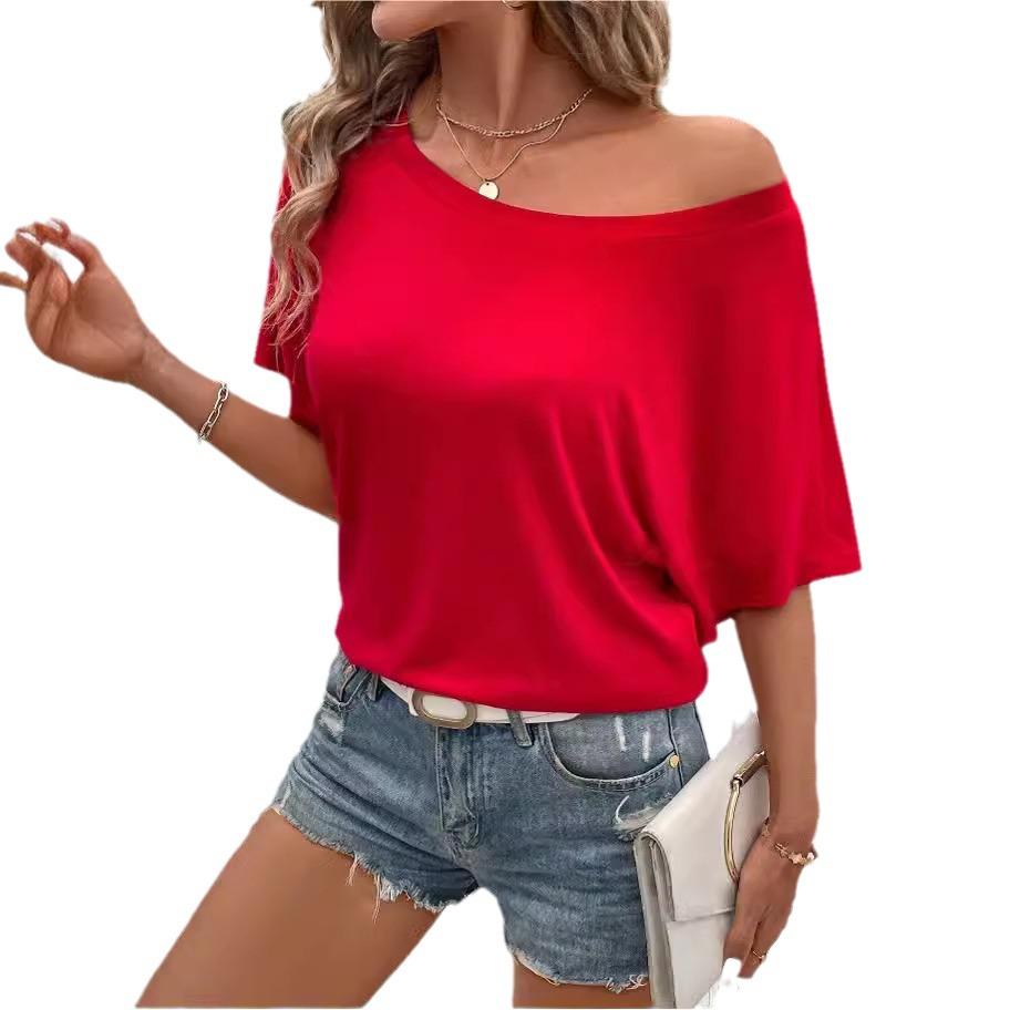 2024 Women's Solid Color Batwing Sleeve Knitted Off-the-Shoulder Top